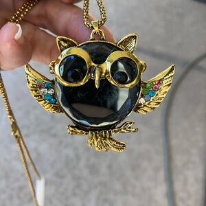 Gold and Black Owl Pendant Necklace